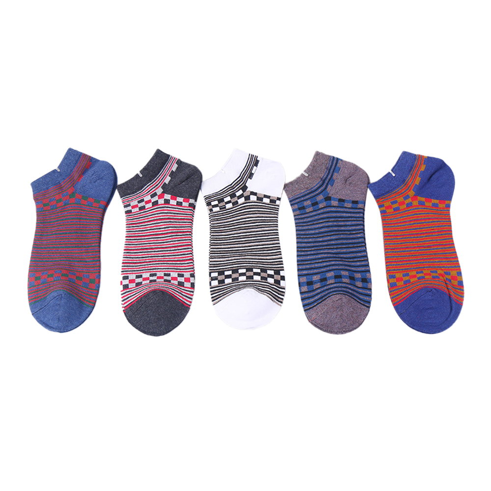 Striped ringer style boat socks combed cotton multi-color with men's ankle socks soft
