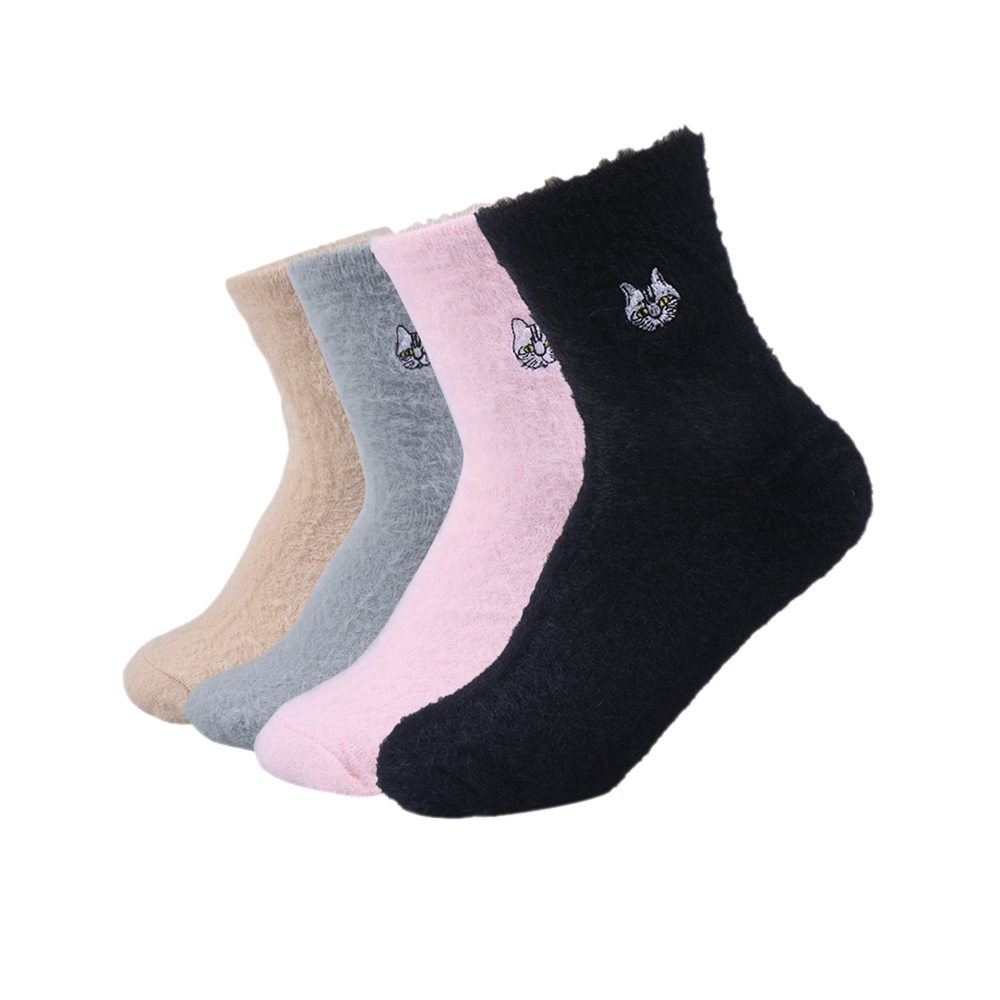 Emboridery women winter sleep bed floor home socks cozy warm crew socks 
