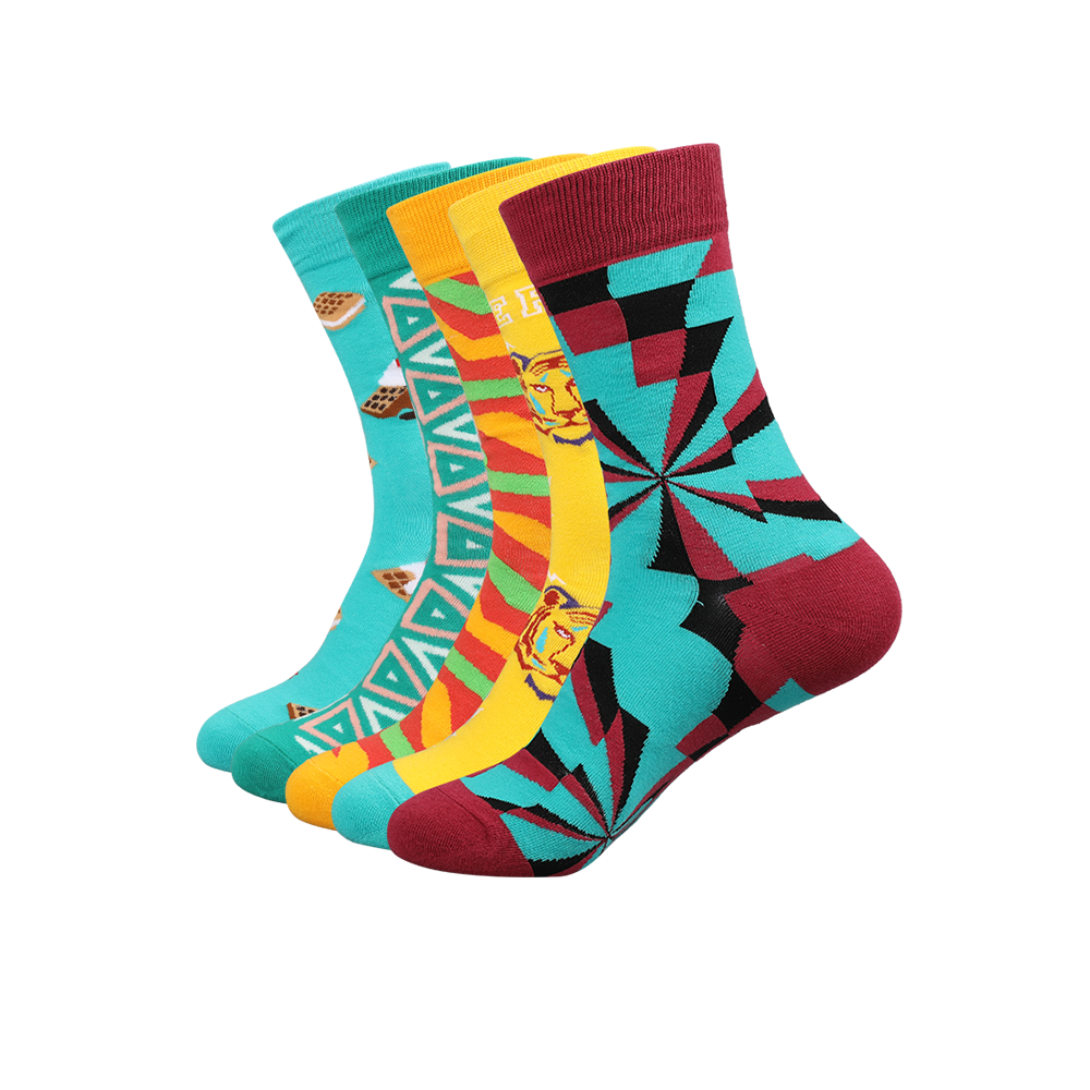 Full cotton jacquard geometric figure design dress socks colorful uniex crew socks