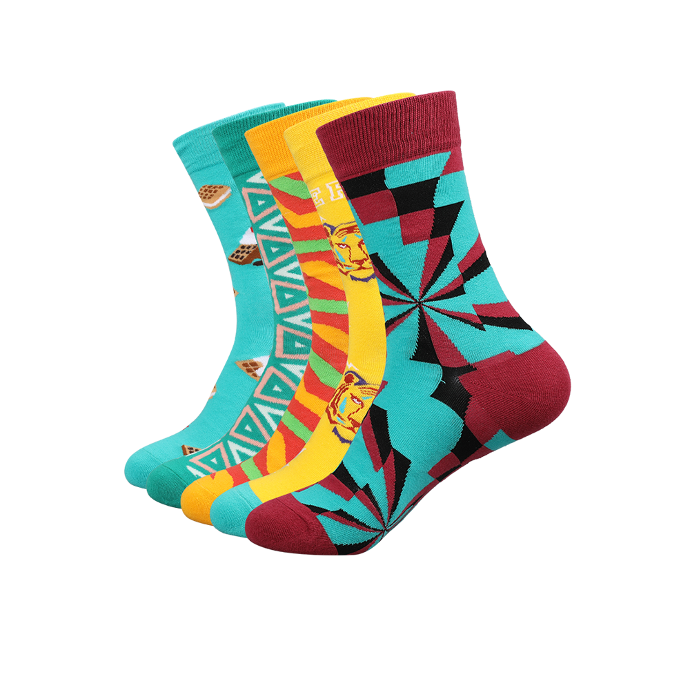 Full cotton jacquard geometric figure design dress socks colorful uniex crew socks