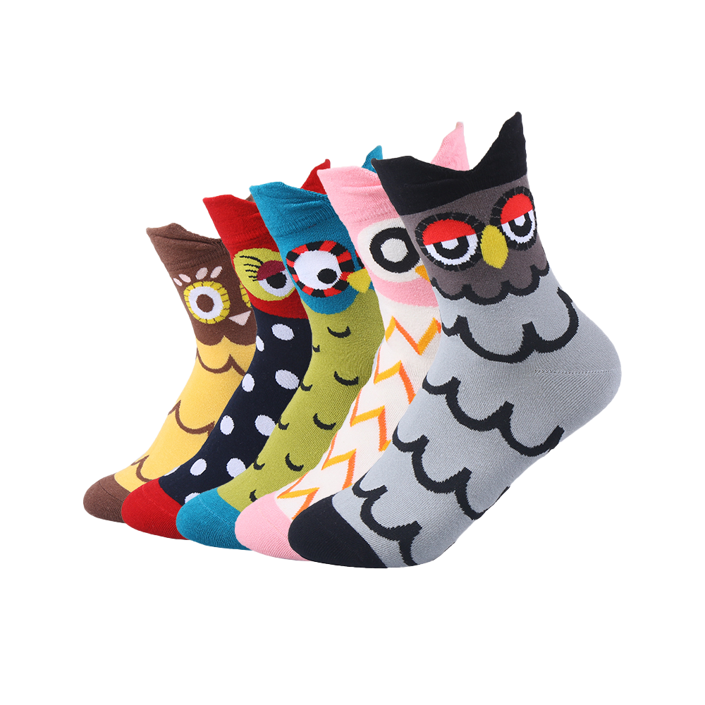 3D ears on the top combed cotton owl designed women socks