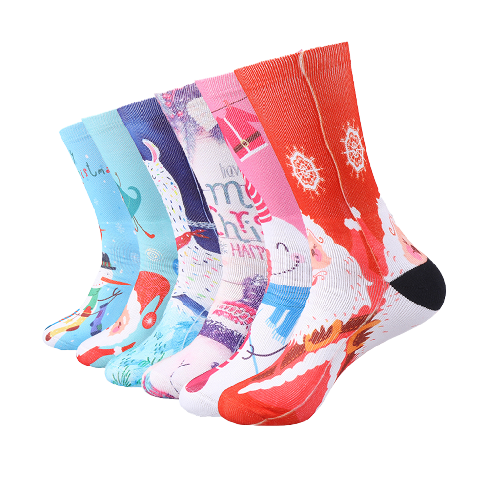 Sublimation xmas series pattern 3D printing mid ankle fashion socks