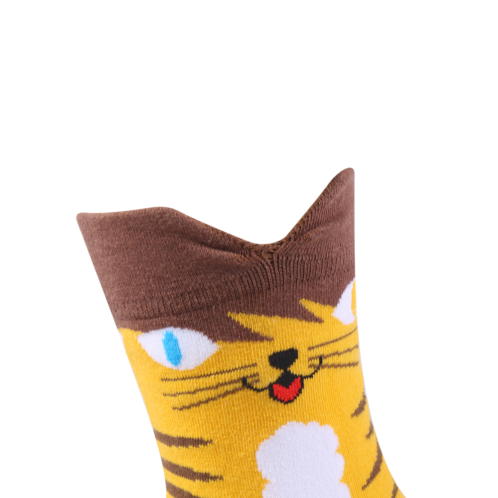 3D ears on the top combed cotton cat designed women socks