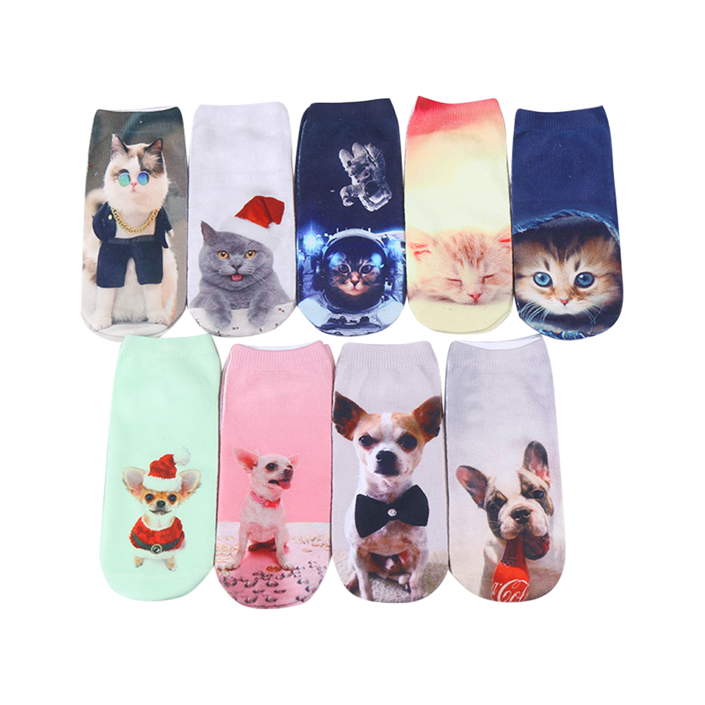 Sublimation animal lovely dog cat pattern 3D printing ankle fashion socks