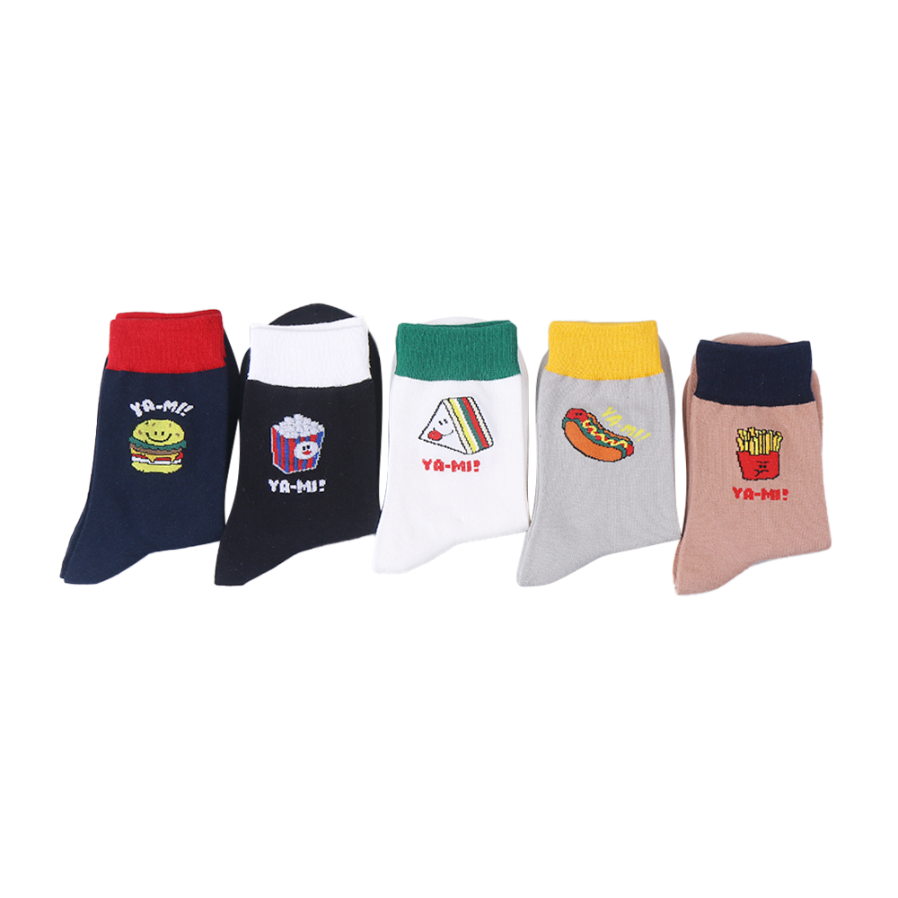 Combed cotton hambuger, hot dog food designed women socks