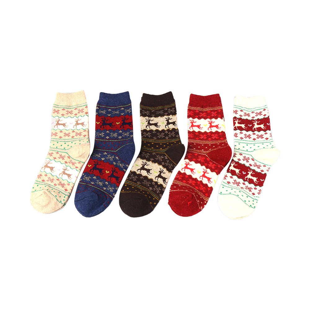 Xmas style with jacquard deer combed cotton women socks