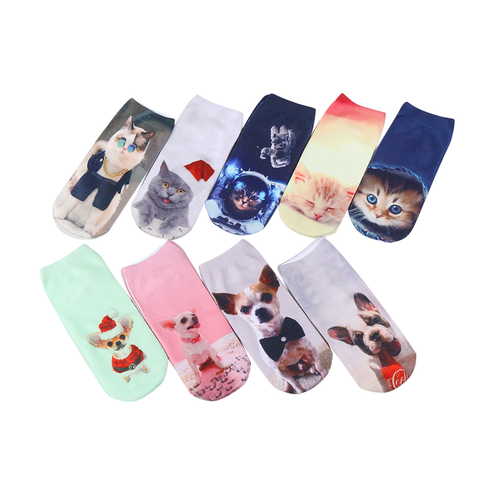 Sublimation animal lovely dog cat pattern 3D printing ankle fashion socks
